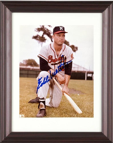 Eddie/Ed Mathews signed Milwaukee Braves 8x10 Photo minor dings Framed-COA (HOF)