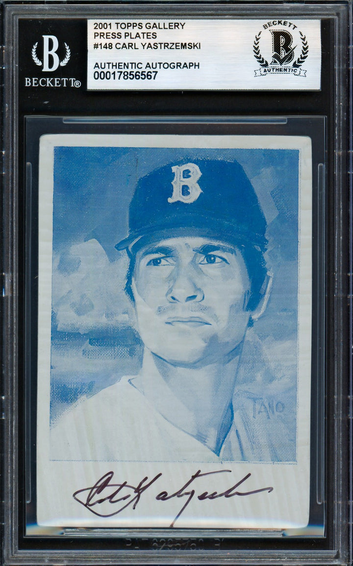 Carl Yastrzemski Auto 2001 Topps Gallery Press Plates Card 148 Red Sox Beckett