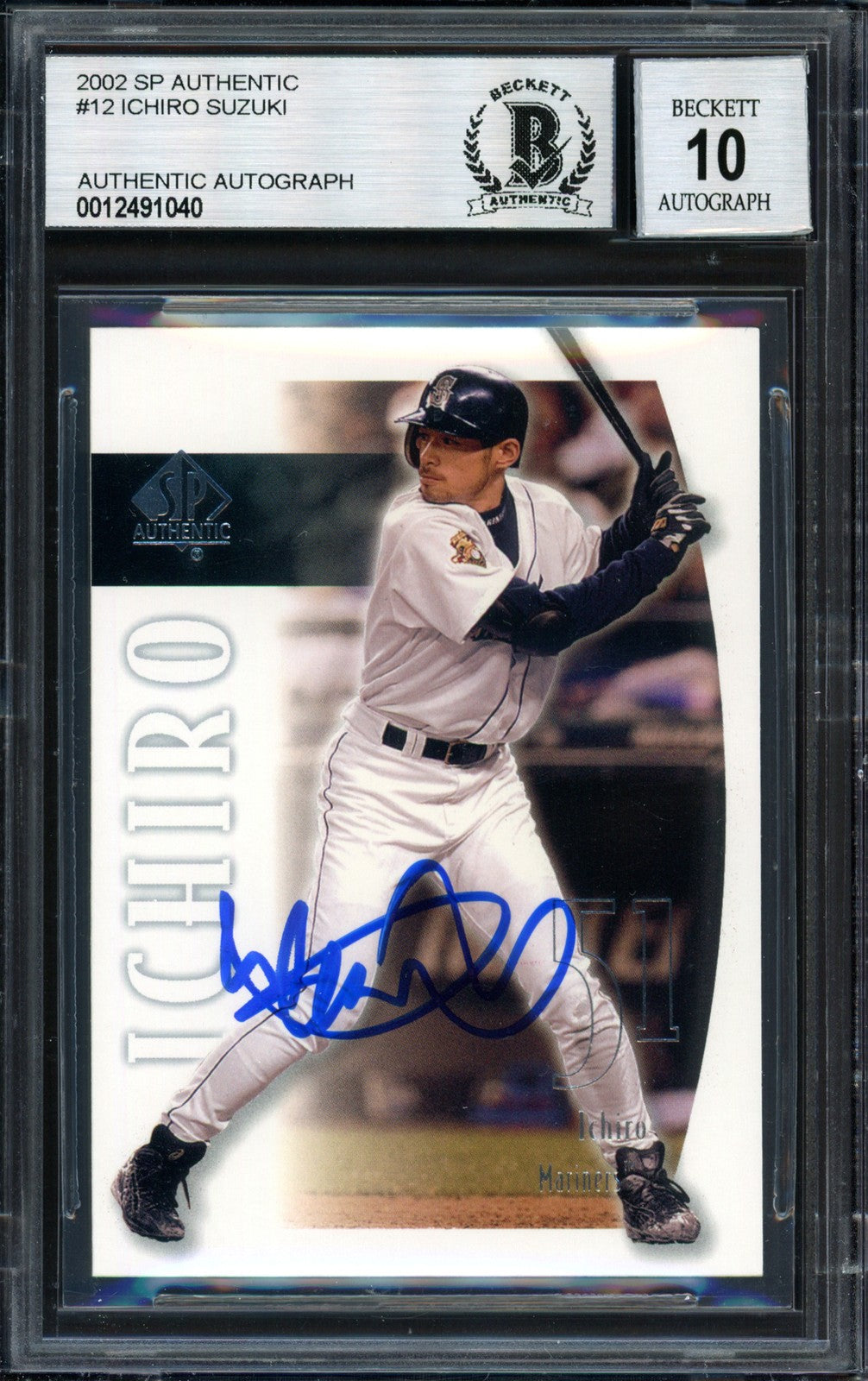 Ichiro Suzuki Auto 2002 SP Authentic Card 12 Mariners Auto 10 Beckett #12491040
