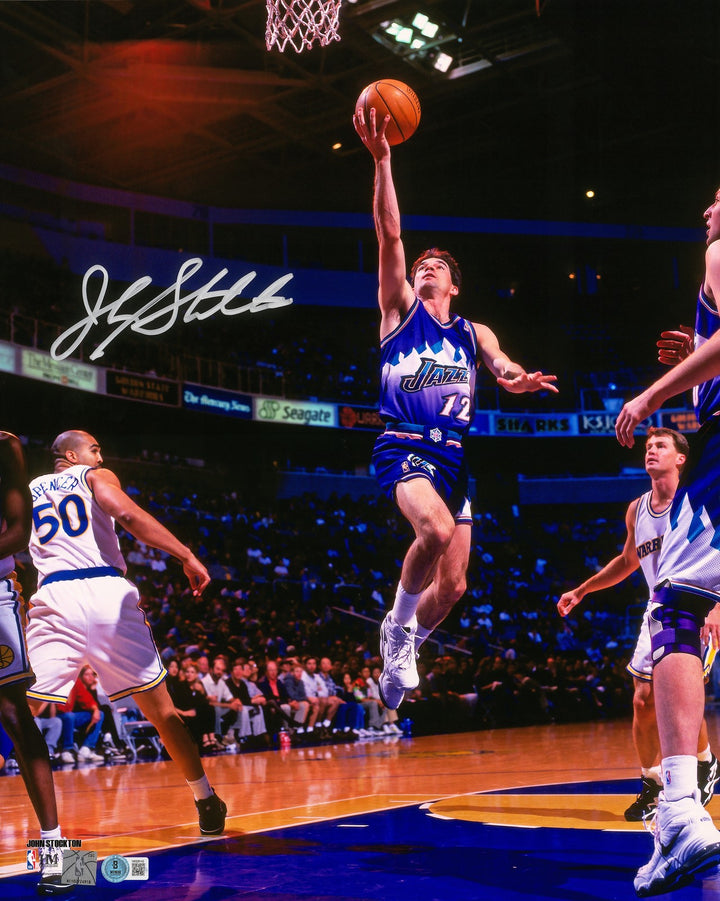 John Stockton Autographed Signed 16x20 Photo Utah Jazz Beckett Witness