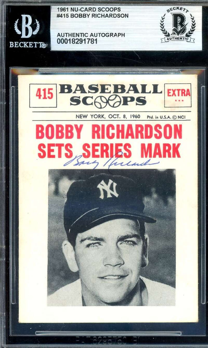 Bobby Richardson Beckett BAS Signed 1961 Nu-Card Scoops Autograph