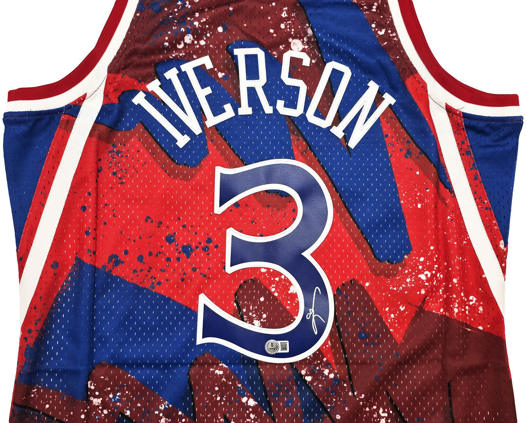 76ers Allen Iverson Auto Red Mitchell Ness 96-97 Swingman Hyper Jersey L Beckett