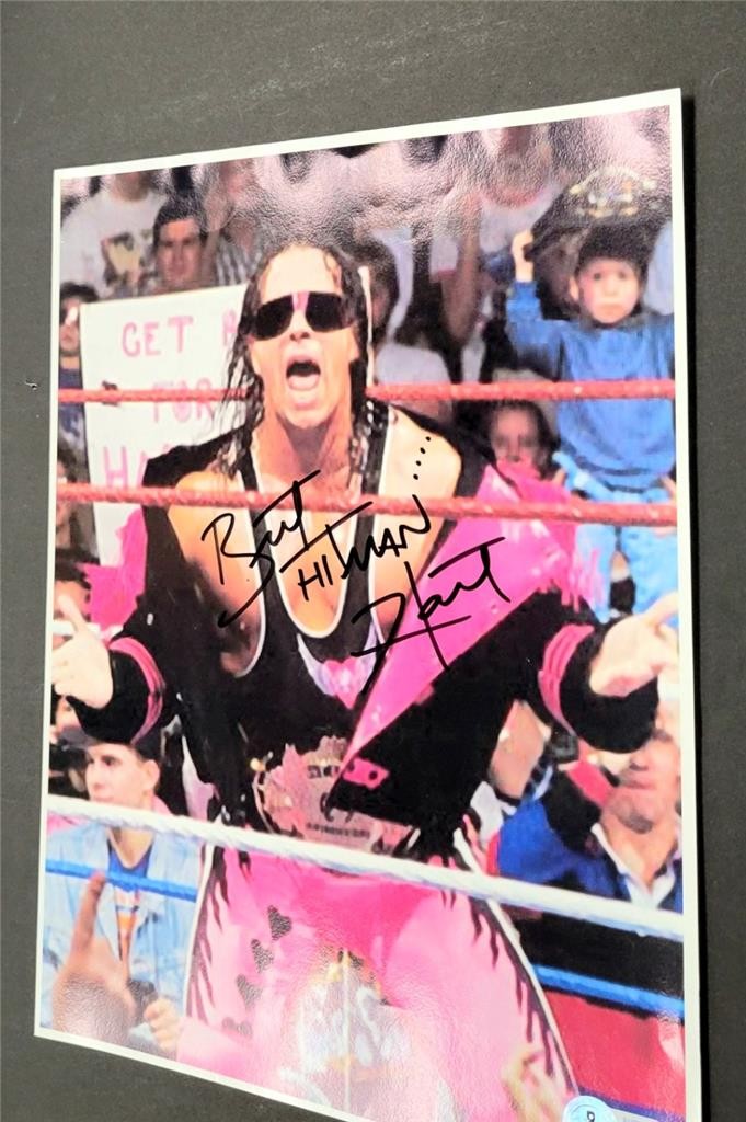 Bret Hitman Hart signed 8.5x11 photo WWE Wrestling autograph ~ Beckett BAS
