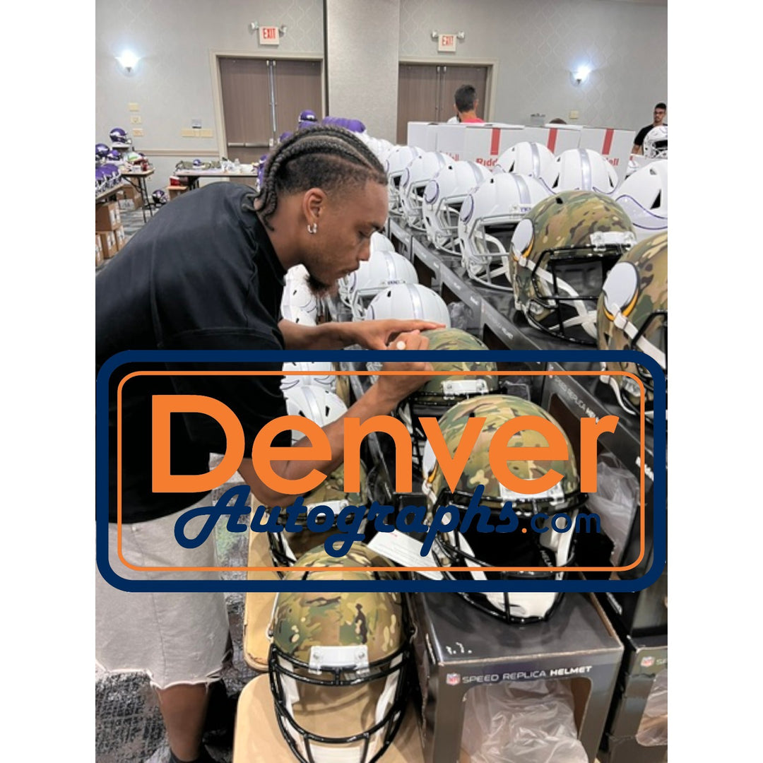 Justin Jefferson Autographed Minnesota Vikings F/S Camo Helmet Beckett WIT 57898