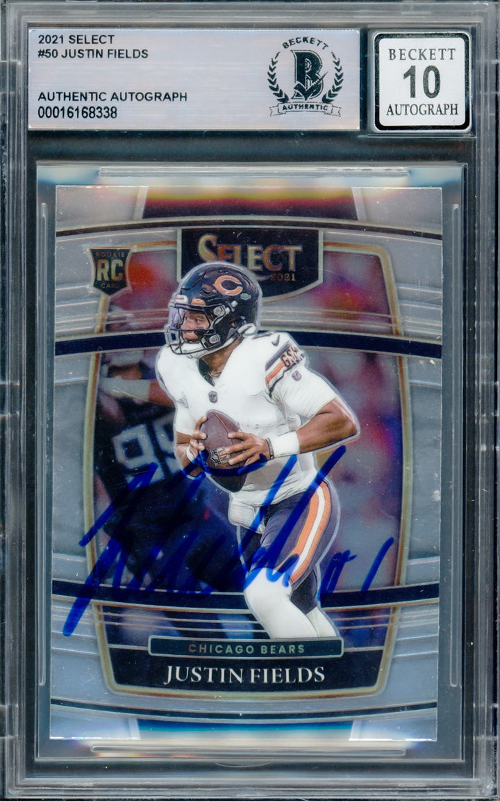 Justin Fields Signed 2021 Select RC #50 Chicago Bears Auto GM 10 Beckett