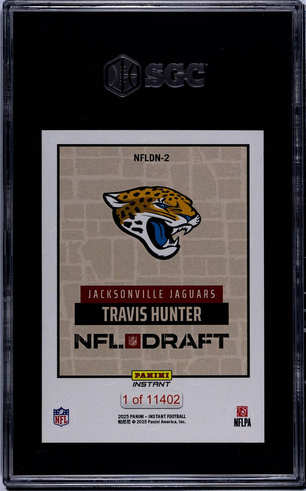 Graded 2025 Panini Instant Travis Hunter #NFLDN2 Draft Night Rookie Card SGC 10