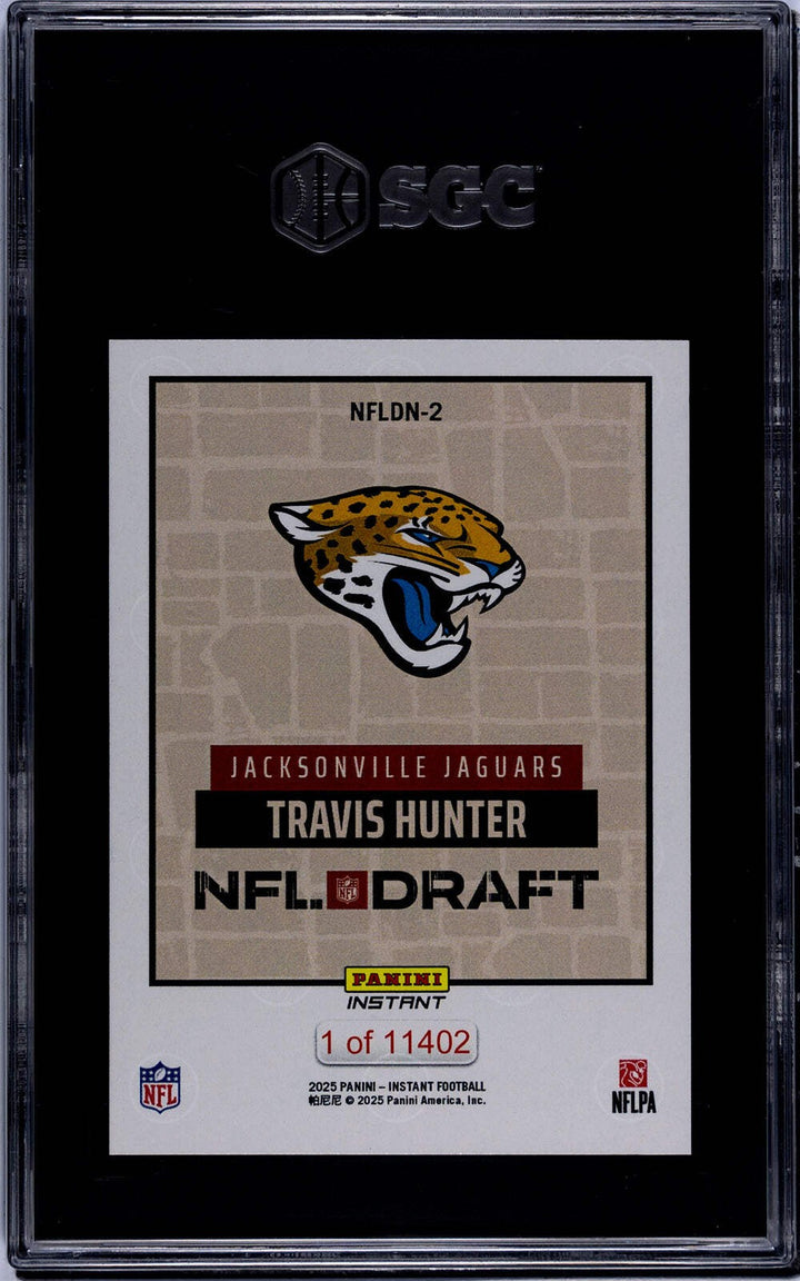Graded 2025 Panini Instant Travis Hunter #NFLDN2 Draft Night Rookie Card SGC 10