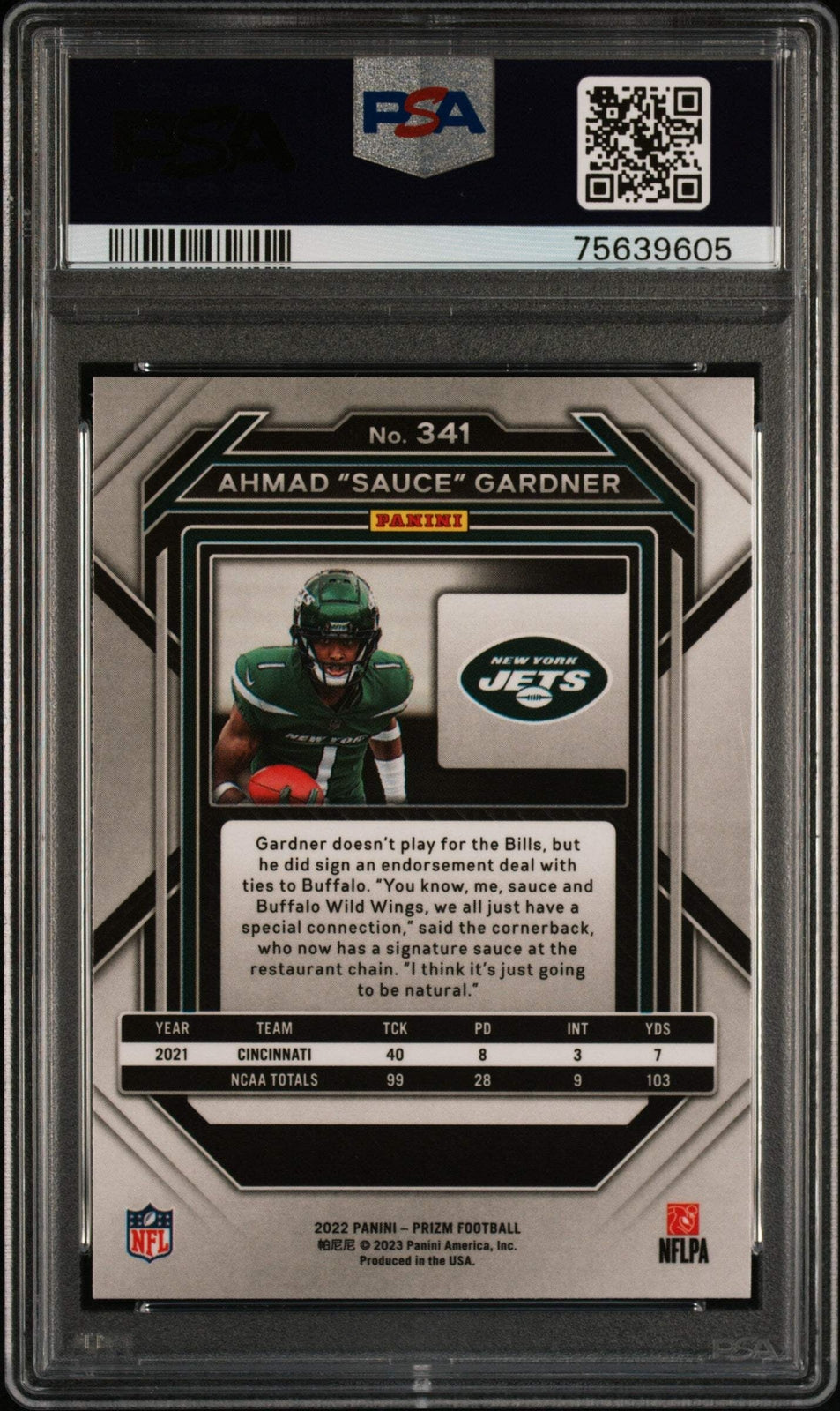 Graded 2022 Panini Prizm Ahmad Gardner #341 Rookie RC Football Card PSA 10 Gem