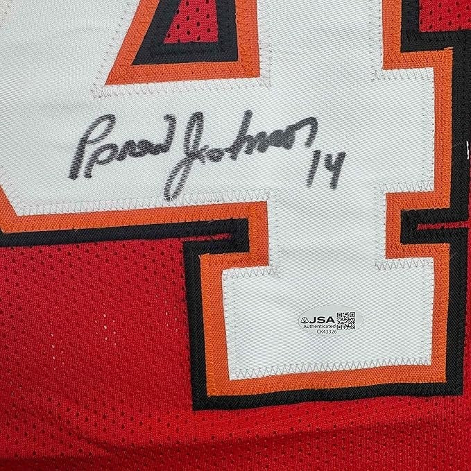 Framed Autographed/Signed Brad Johnson 35x39 Tampa Bay Red Jersey BAS COA
