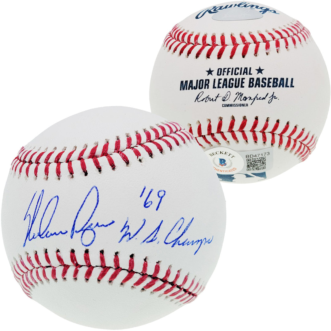 Nolan Ryan Signed Official MLB Baseball Texas Rangers "69 WS Champs" Beckett BAS