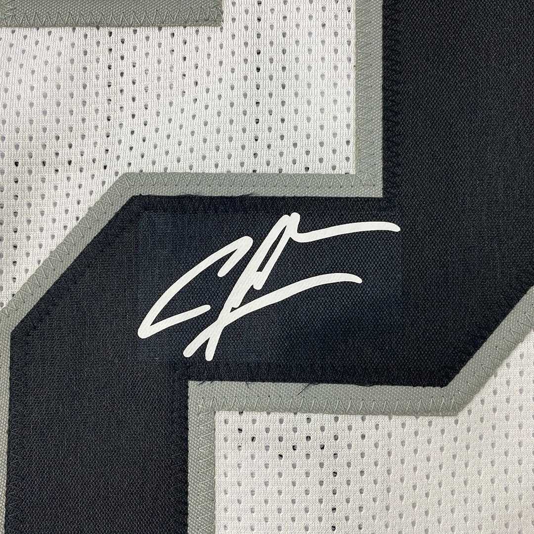 Framed Facsimile Autographed Charles Woodson 33x42 White Reprint Laser Jersey