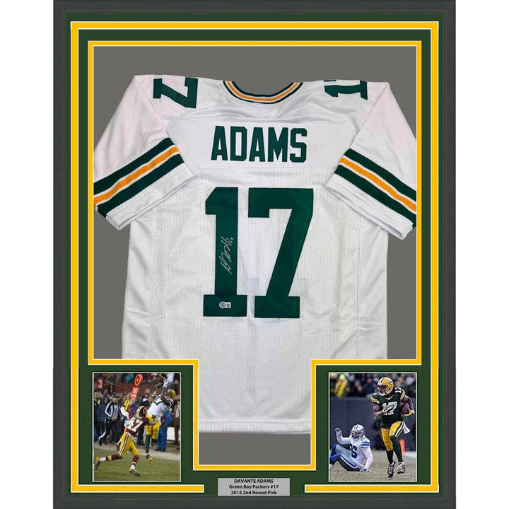 Framed Signed Davante Adams 35x39 Green Bay White Jersey Beckett COA