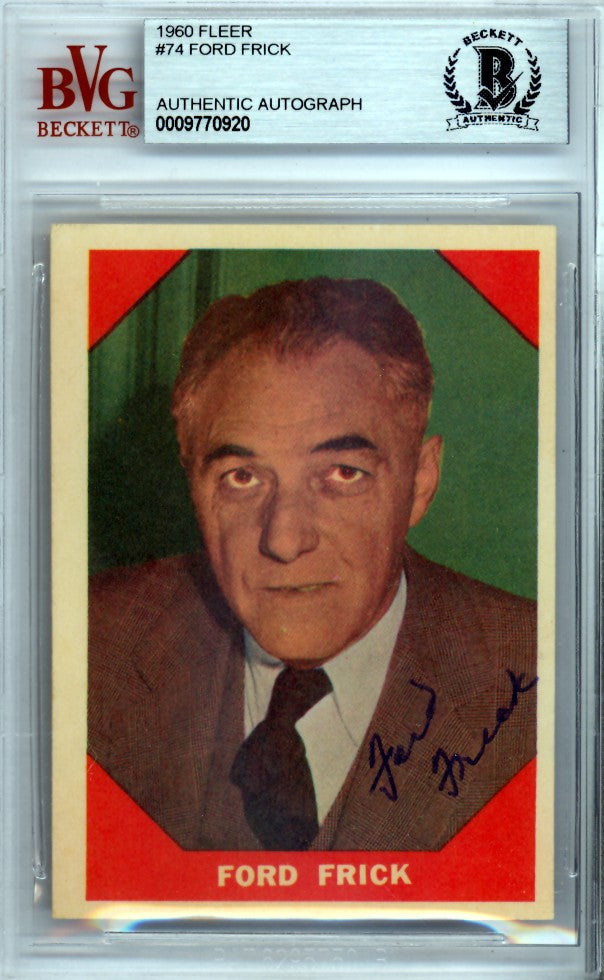 Ford Frick Autographed Signed 1960 Fleer Card #74 Commissioner Beckett BAS