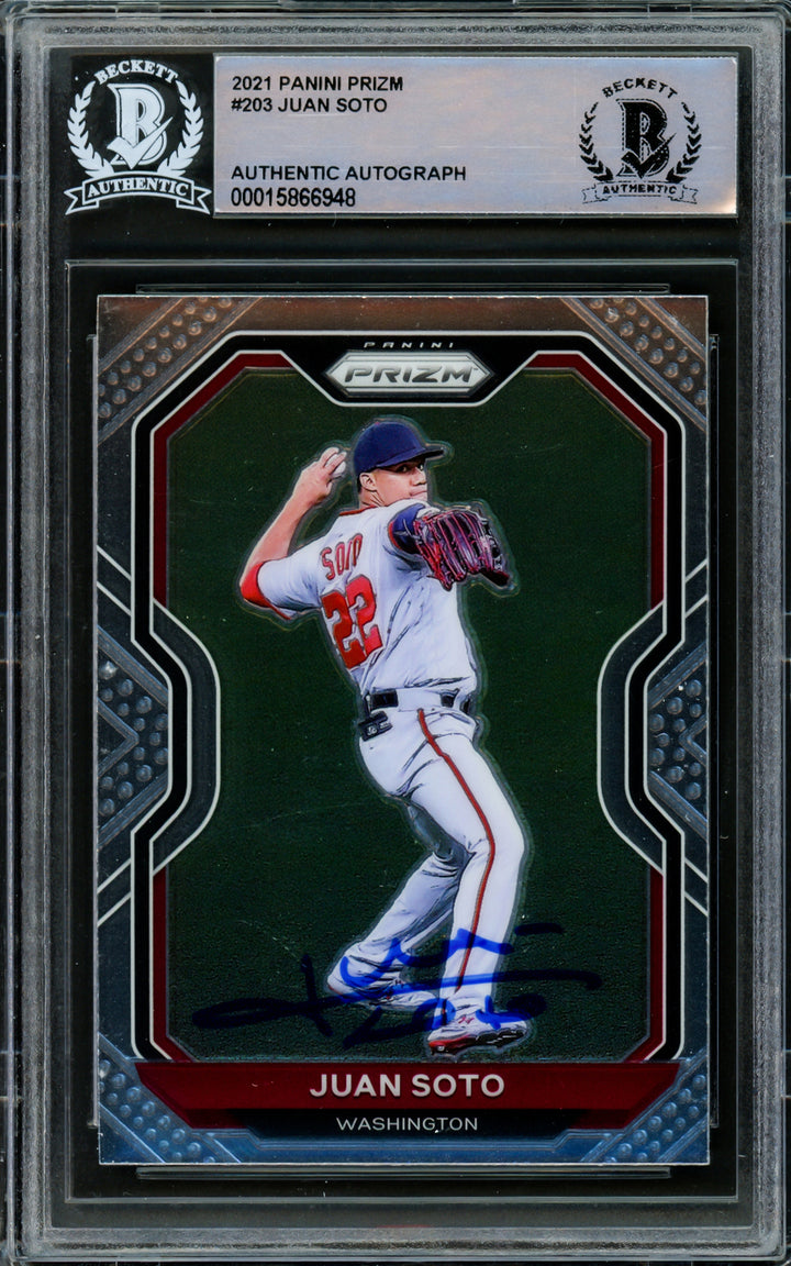 Juan Soto Autographed 2021 Panini Prizm Card #203 Yankees Beckett #15866948