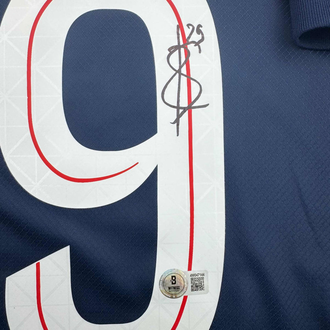Autographed/Signed Bradley Barcola PSG Paris Saint Germain Blue Jersey BAS COA
