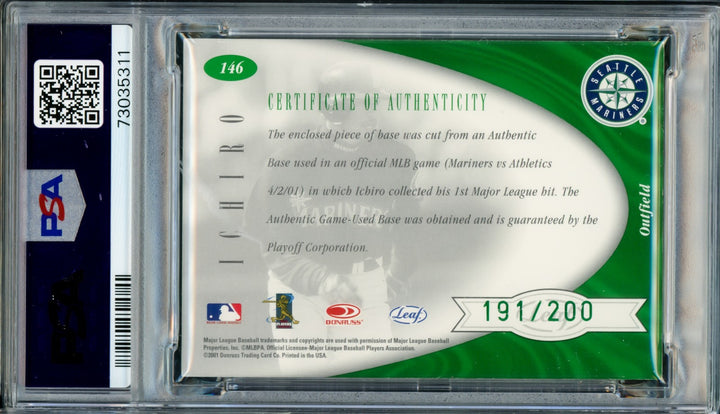 Ichiro Suzuki Signed 2001 Leaf Certified Material RC #146 Mariners PSA7 Auto 10