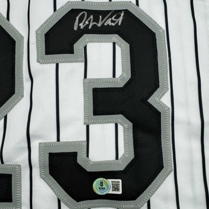 Autographed/Signed Robin Ventura Chicago Pinstripe Baseball Jersey Beckett COA