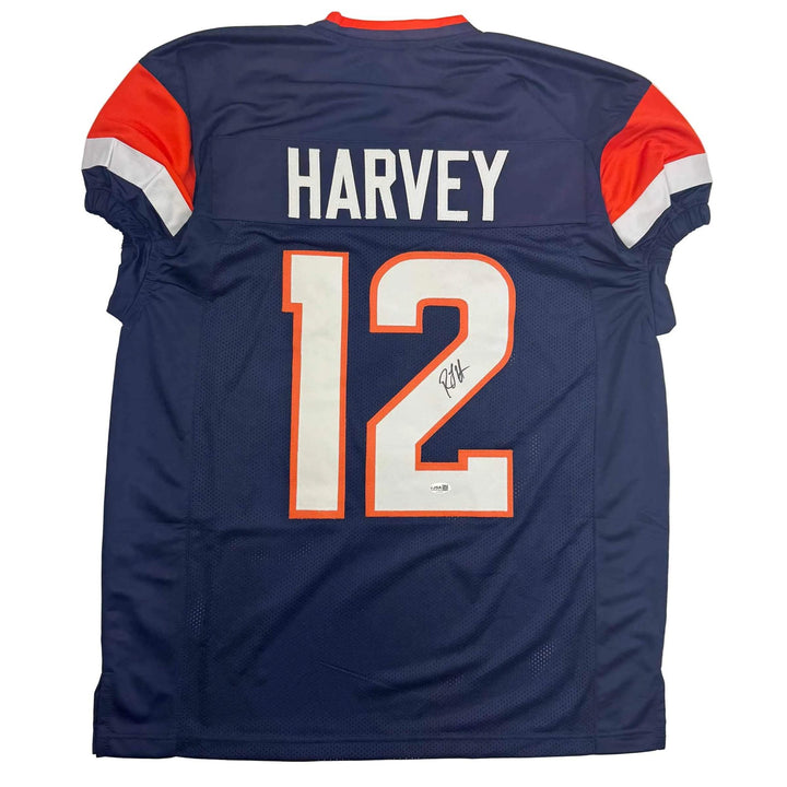 Autographed/Signed R.J RJ Harvey Denver Blue Football Jersey JSA COA