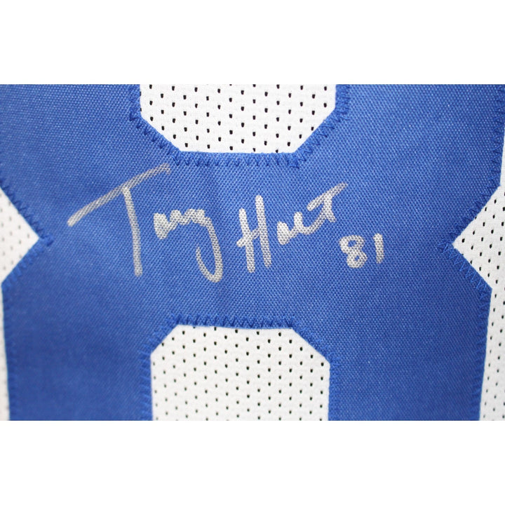 Torry Holt Autographed/Signed Pro Style sz XL White Jersey Beckett Witness 56892