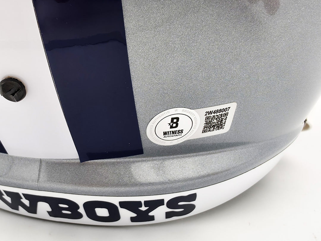 Roger Staubach Signed Cowboys Silver Full Size Speed Replica Helmet Beckett Wit
