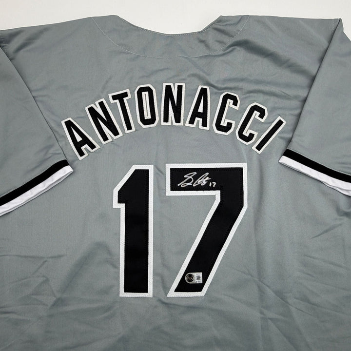 Autographed/Signed Sam Antonacci Chicago Grey Baseball Jersey Beckett COA