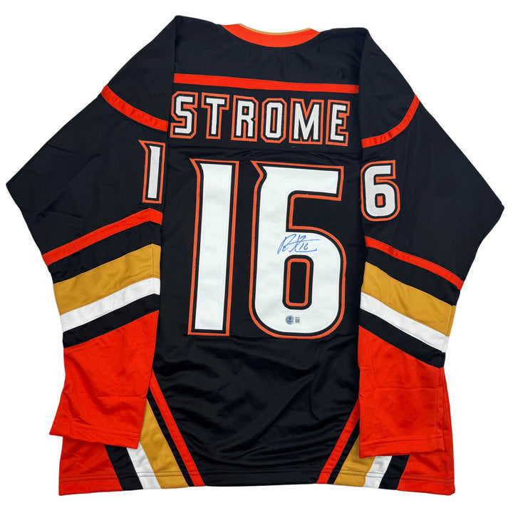 Autographed/Signed Ryan Strome Anaheim Black Hockey Jersey BAS COA