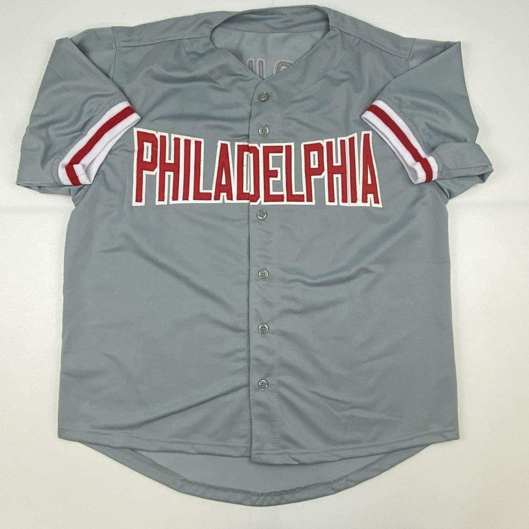 Autographed/Signed JOHN KRUK Philadelphia Grey Baseball Jersey JSA COA Auto