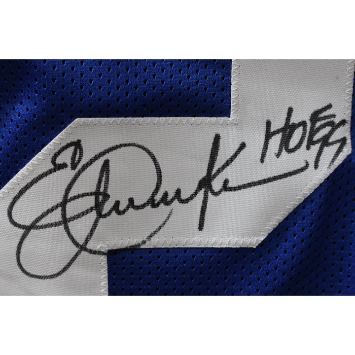 Eric Dickerson Autographed Pro Style Blue XL Jersey HOF Beckett Witness 50756