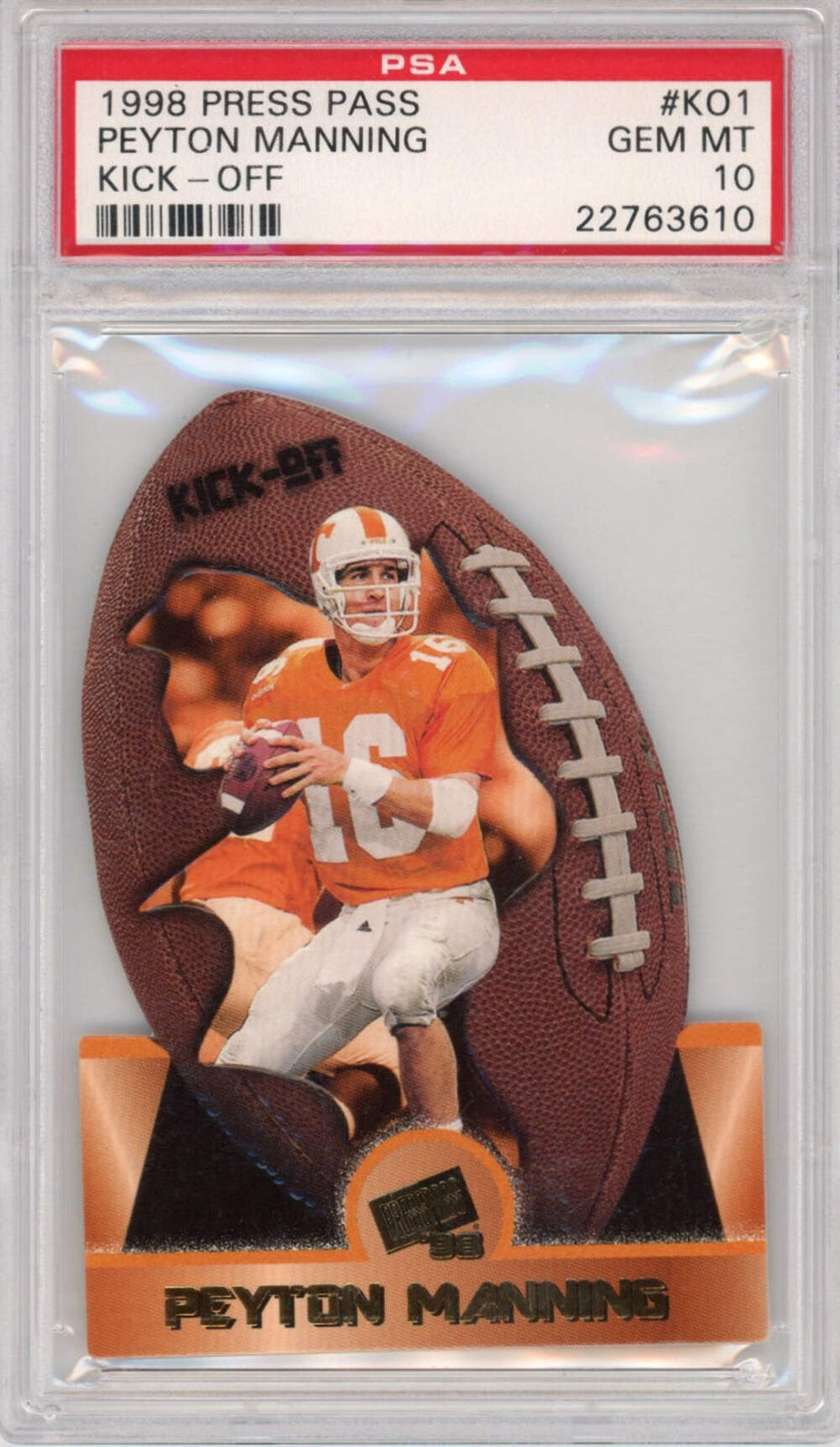 Graded 1998 Press Pass Peyton Manning #KO1 Kick Off Rookie Football Card PSA 10