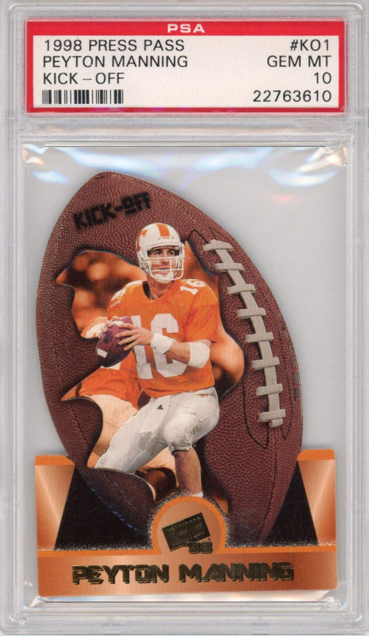 Graded 1998 Press Pass Peyton Manning #KO1 Kick Off Rookie Football Card PSA 10