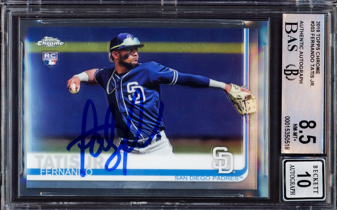 Fernando Tatis Jr. Auto 2019 Topps Chrome RC 203 Padres BGS 8.5 Auto 10 Beckett