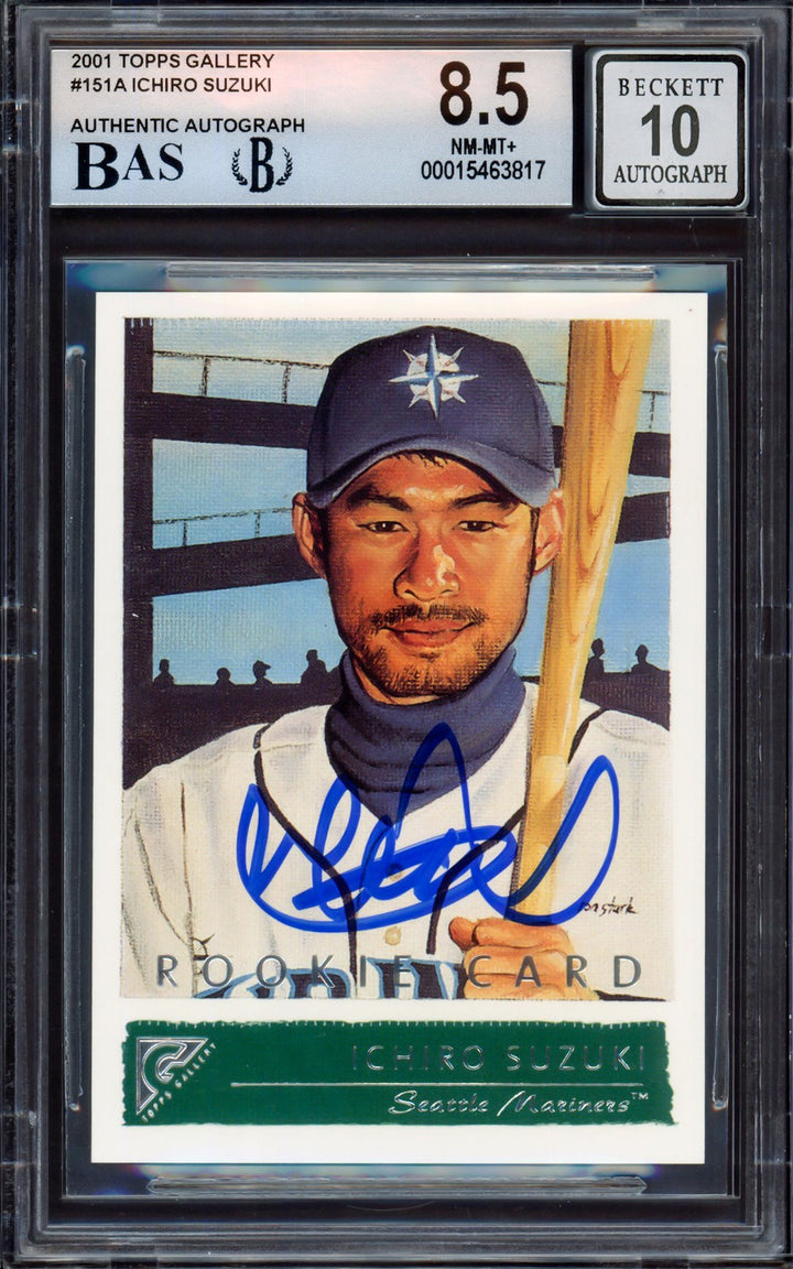 Ichiro Suzuki Signed 2001 Topps Gallery RC 151A Mariners BGS 8.5 Sig 10 Beckett
