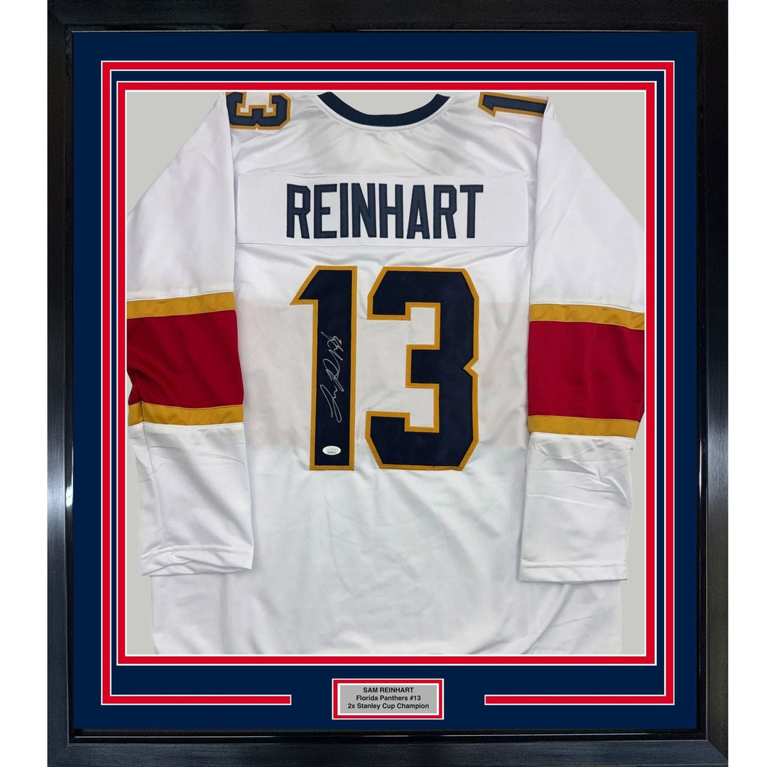Framed Autographed/Signed Sam Reinhart 35x39 Florida White Jersey JSA COA