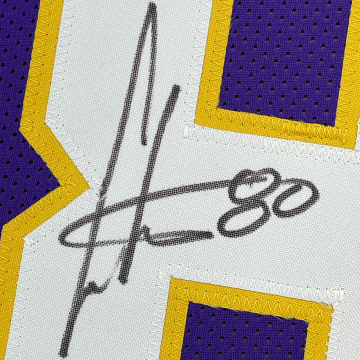 FRAMED Autographed/Signed CRIS CARTER 33x42 Minnesota Purple Jersey JSA COA Auto