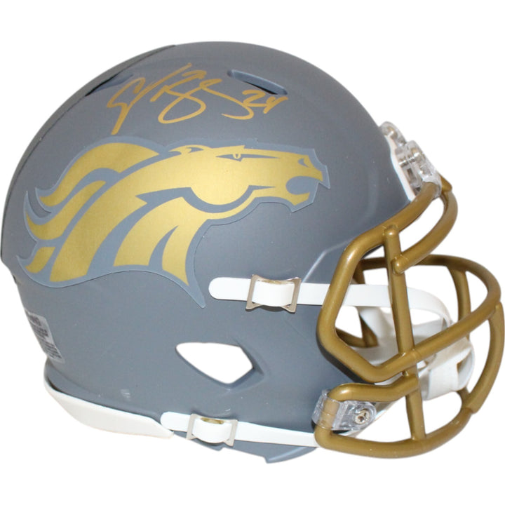 Champ Bailey Autographed/Signed Denver Broncos Slate Mini Helmet Beckett 48651