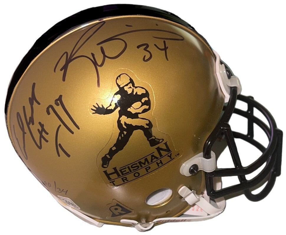 Earl Campbell/Ricky Williams dual signed Heisman Mini Helmet HT 77- JSA/Mounted