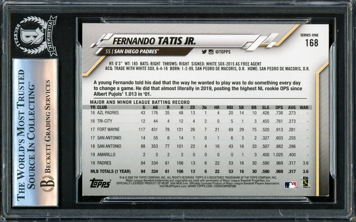Fernando Tatis Jr. Signed 2020 Topps Card 168 San Diego Padres Beckett