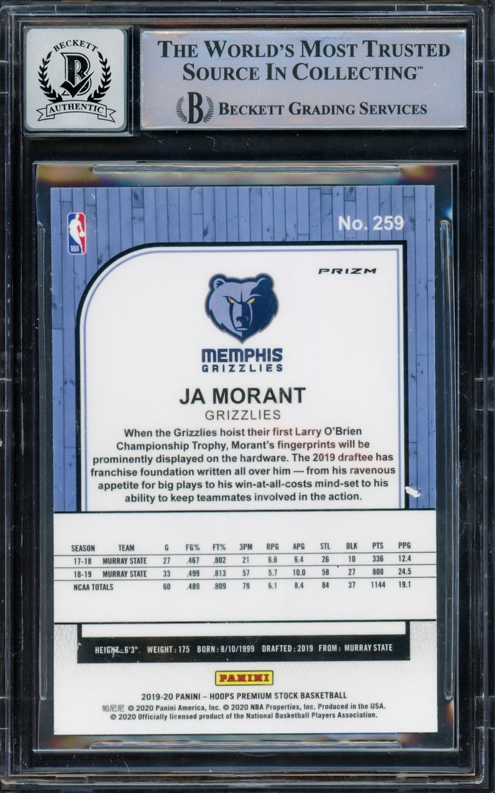 Ja Morant Signed 2019-20 Hoops Premium Stock Prizms Pulsar RC #259 Memphis