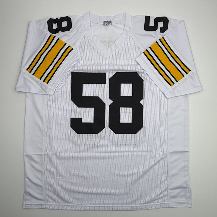 Autographed/Signed Jack Lambert Pittsburgh White Football Jersey JSA COA