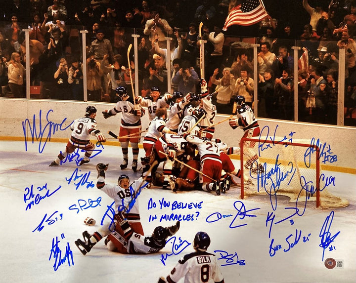 1980 USA Hockey (18) Signed 16x20 Miracle On Ice Photo Do You Believe BAS
