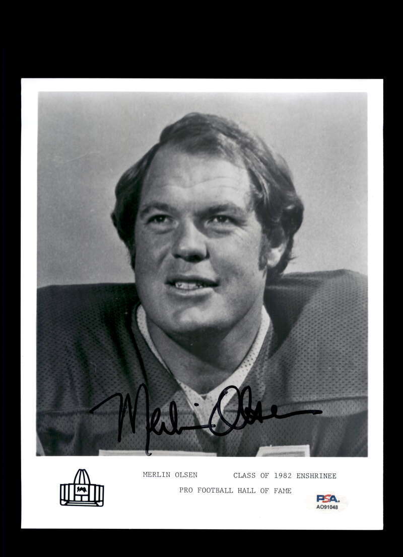 Merlin Olsen PSA DNA Signed 8x10 Photo Rams Autograph
