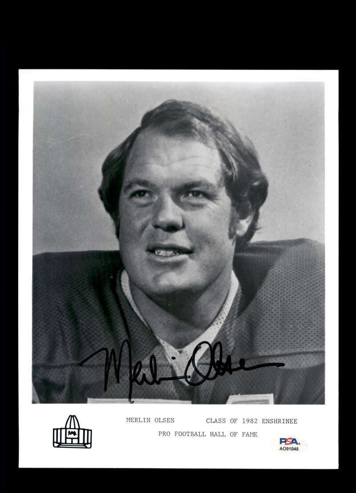 Merlin Olsen PSA DNA Signed 8x10 Photo Rams Autograph