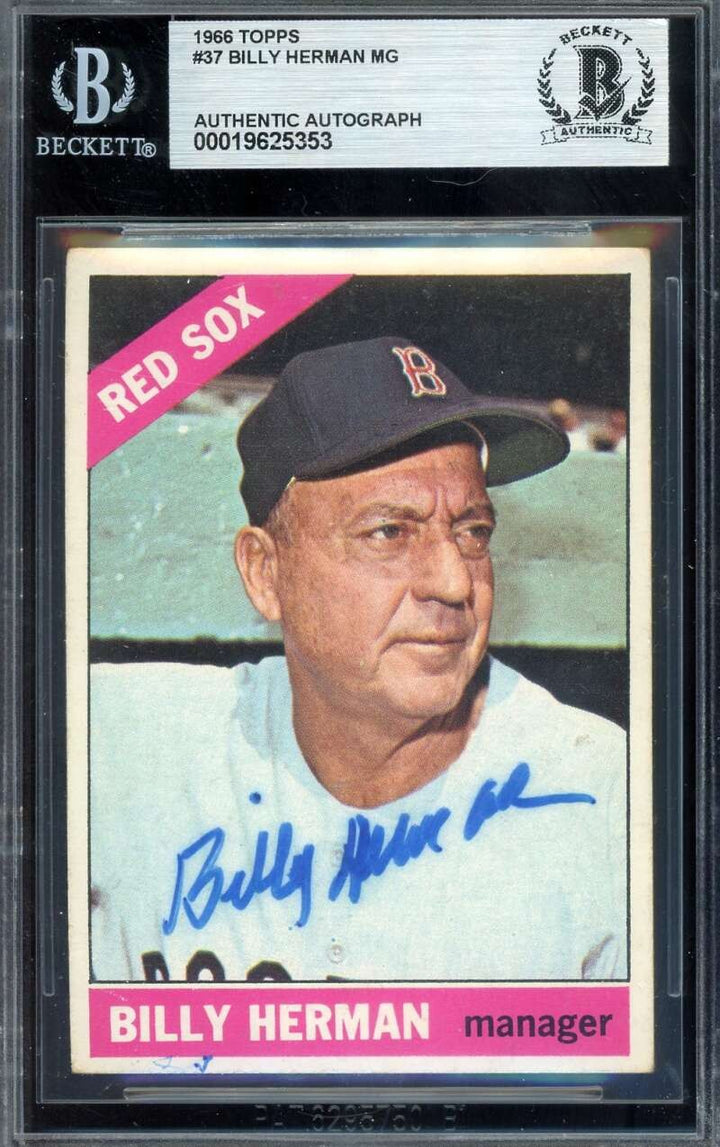 Billy Herman Beckett BAS Vintage Signed 1966 Topps Autograph Red Sox