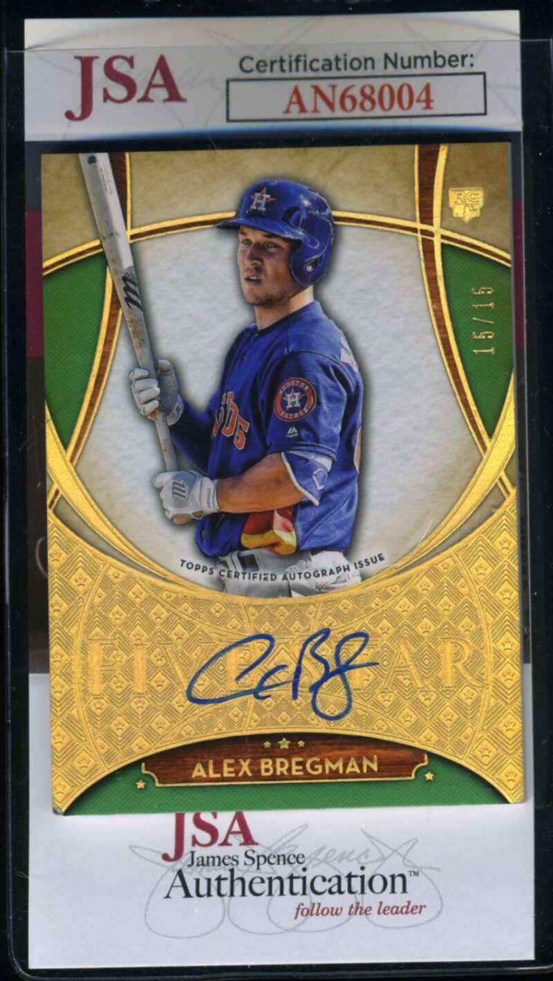 Alex Bregman JSA Coa Signed 2017 Topps Rookie Five Star Green /15 Autograph