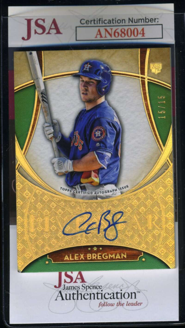 Alex Bregman JSA Coa Signed 2017 Topps Rookie Five Star Green /15 Autograph