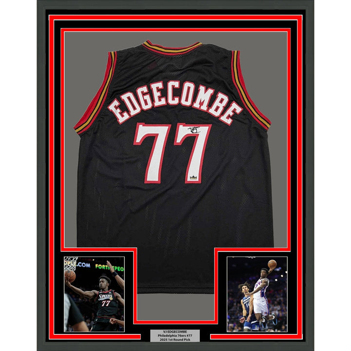 Framed Facsimile Autographed VJ Edgecombe 35x39 Philadelphia Blk Jersey