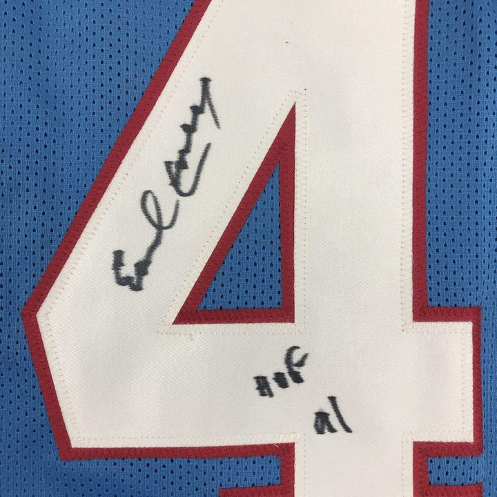 FRAMED Autographed/Signed EARL CAMPBELL HOF 91 33x42 Houston Blue Jersey JSA COA