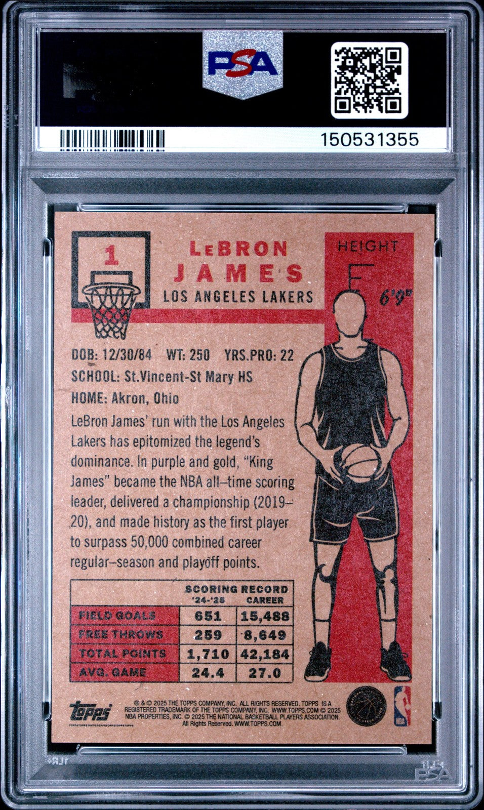 Graded 2025 Topps Living LeBron James #1 Basketball Card PSA 10 Gem Mint