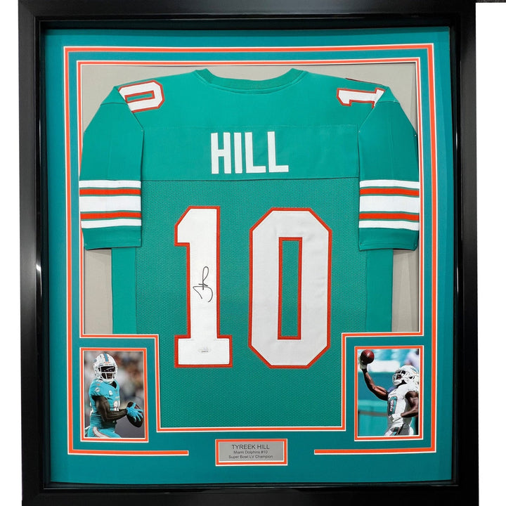 Framed Autographed/Signed Tyreek Hill 33x42 Miami Retro Teal Jersey JSA COA