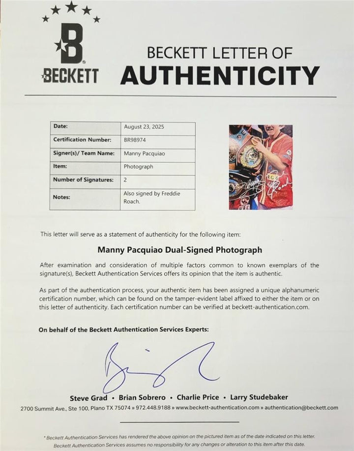 Manny Pacquiao & Freddie Roach signed 16x20 photo autograph (B) ~ Beckett BAS
